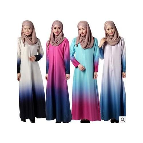 Gradually changing color 2016 the latest new deisgn abaya traditional turkish dress abaya big hem kaftan A-line abaya