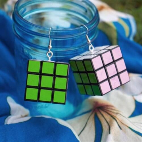 Working rubiks cube earrings Plastic fun jewelry Fashion Women Gifts Novel handmade unique beautiful 2020 new girl