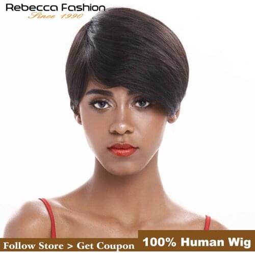 Rebecca Mix Color Short Straight Hair Wig Peruvian Remy Human Hair Wigs For Black Women Brown Red Pixie Cut Wig Free Shipping