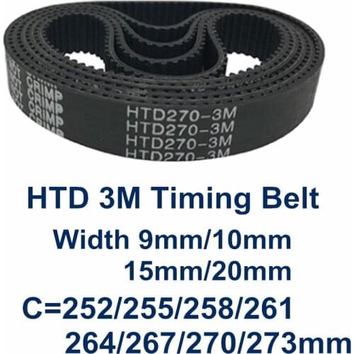 HTD 3M Timing Belt 252/255/258/261/264/267/270/273mm 6/9/10/15mm Width RubbeToothed Belt Closed Loop Synchronous Belt pitch 3mm