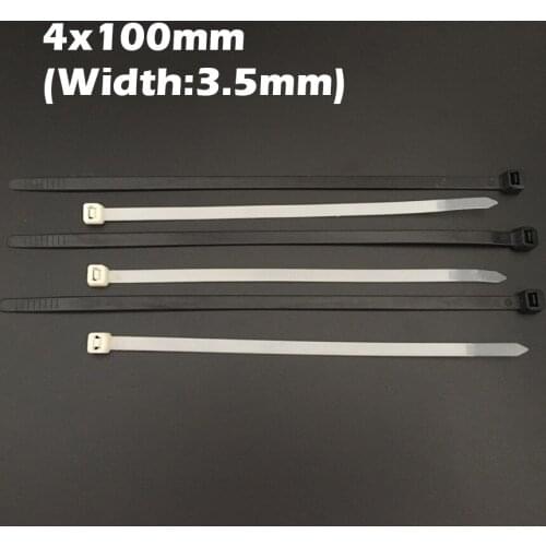 100pcs 4x100 4*100mm (3.5mm Width) Black White Nylon66 Network Electric Wire String Zip Fastener Self-Locking Plastic Cable Tie