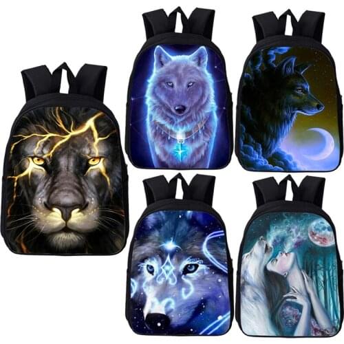 Animal Lion Wolf School Backpack For Boys Girls 3D Printing Lion Wolf Backpack Teenage Book Bags Daily Knapsack School Mochila
