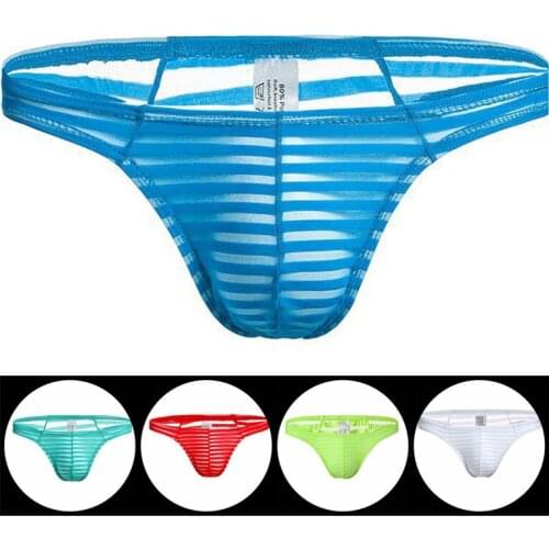 2019 hot String Homme Transparent Sexi Mens Ice Silk Underwear Thong Breathable Sexy Male T-back jockstrap gay underwear
