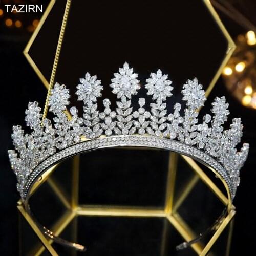 Vintage Full Cubic Zirconia Tiaras for Wedding Zircon Bridal Crowns CZ Pageant Hair Jewelry Party Prom Headpieces for Women