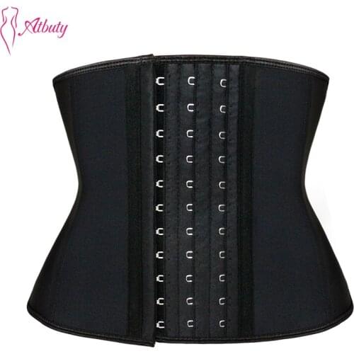 Atbuty Waist Trainer 9 Inches Short Torso Latex Waist Shaper Corset 9 Steel Boned hooks Body Shaper