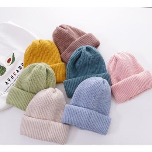 Thicken Autumn And Winter Woolen Hats Solid Color Hats Ladies Ear Protection Caps Flanging Caps Plaid Unisex Knitted Hats Women