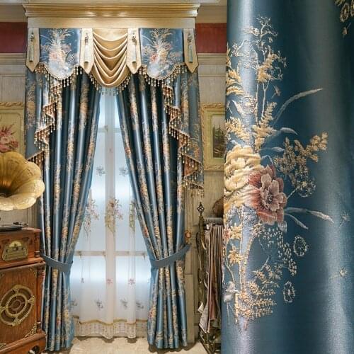 High-Quality European Chenille Green Embroidered Curtains for living room Windows Classic Luxury Elegant Curtains For Bedroom