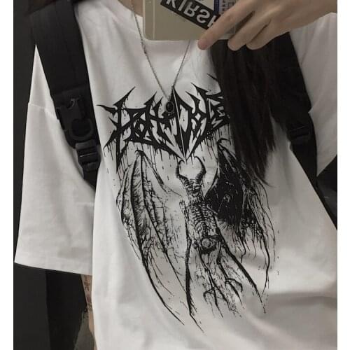 Japanese cartoon hip hop Ulzzang tops Anime casual Harajuku cotton tees Gothic plus size punk women clothing dark Women T-shirt