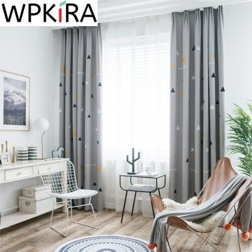 Yellow Triangles Embroidered Curtain Grey Blackout Fabric for Kids Boys Bedroom Window Drapes Cartoon Children Sheer Tulle ZH038