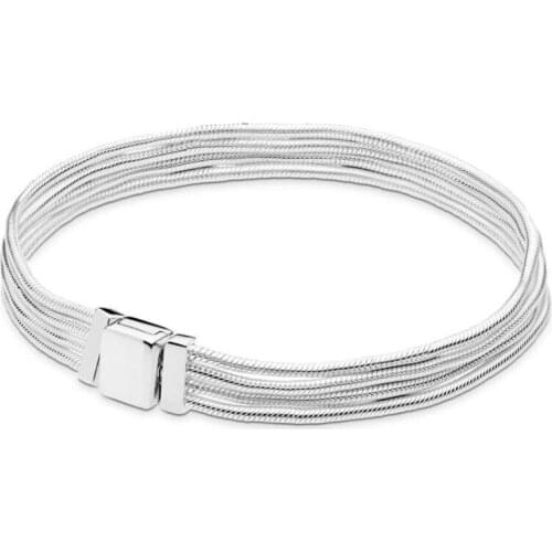 925 Sterling Silver Pan Bracelet Reflexions Multi-Chain Bracelet & Bangle Fit Women Bead Charm Diy Europe Jewelry