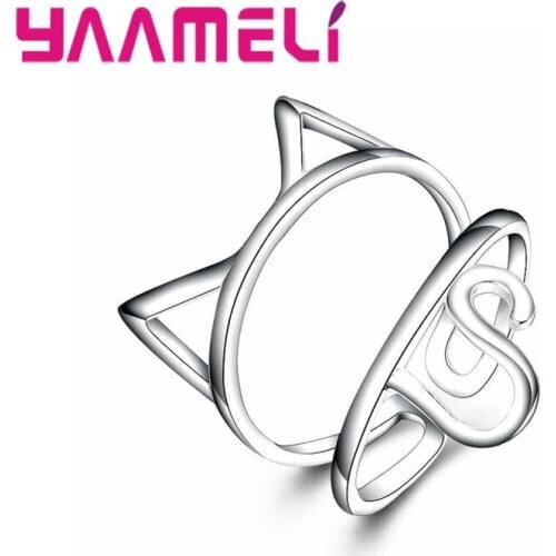 Cute Cat Original 925 Sterling Silver Lovely Animal Adjustable Rings Design For Women Girls Fashion Birthday Gifts