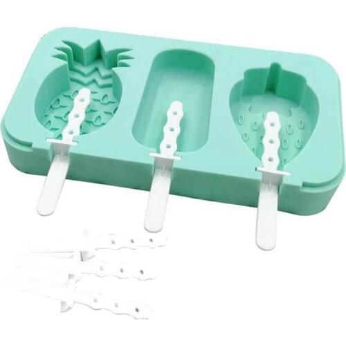 1 Piece DIY Ice Cream Mold Silicone 3-Cavity Ice Pop Mold With Lid And Sticks Summer Homemade Freezer Dessert Ice Cream Tools