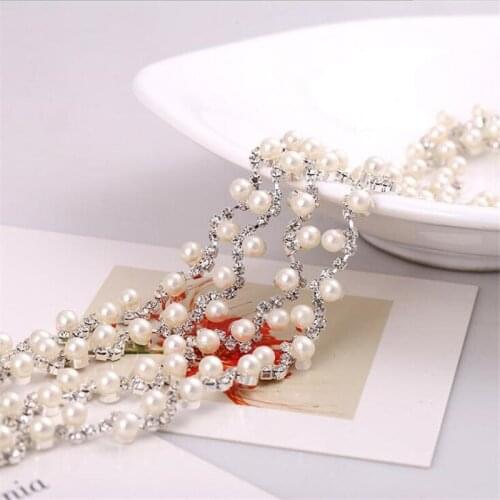 1Yard/Lot DIY Bling Sew On Claw AAA Pearl Crystal Rhinestones Chain Wedding Clothing Garment Hand Craft Art Decoration