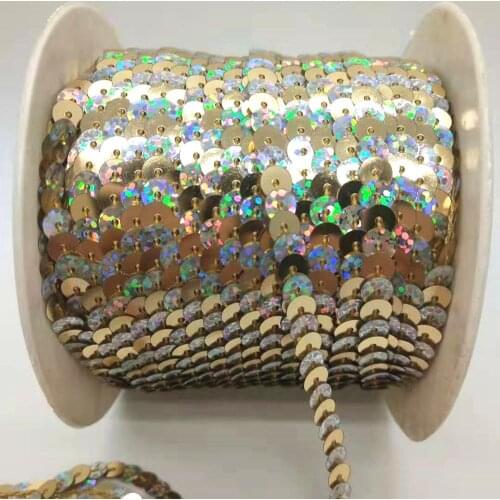 100 Yards 6mm Sequins Trim Scrapbooking Sewing For Craft Paillettes Strings-Assorted Gold And Laser Silver Two Colors