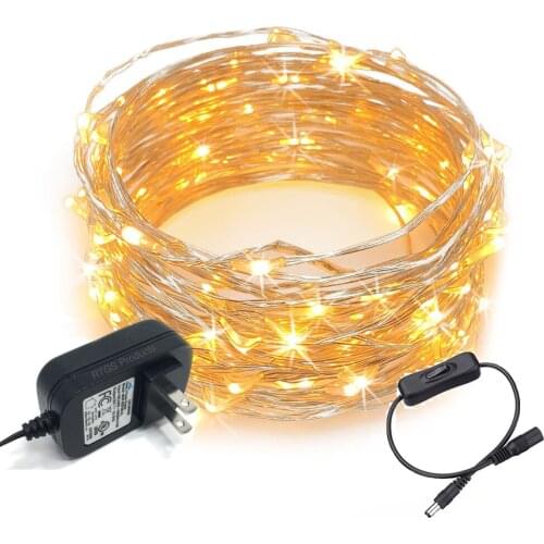 DC12V 5m50leds/10m100leds copper wire string light Waterproof Outdoor decor bedroom party fairy lights+Power Adapter+switch