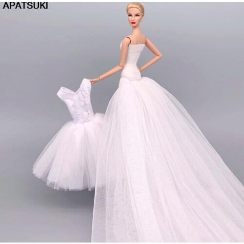 2pcs/lot Pure White Fashion Doll Dress For Barbie Doll Outfits Wedding Dress Ballet Party Gown Clothes 1/6 Doll Accessories