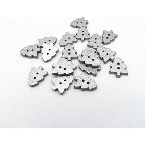 200pcs 14X11mm Wood Christmas Tree Buttons 2 Holes Embellishments Cardmaking Crafts Xmas Button,Silver/Gold Colors