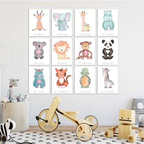 Watercolor Safari Nursery Animals Canvas Painting Nursery Wall Art Decor Baby Gift Nordic Posters and Prints Wall Picture Decor
