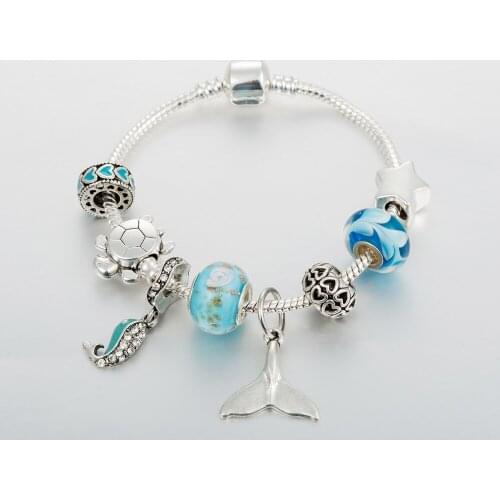 ANNAPAER 2020 Charm Beads Blue Sea Series Bracelet New Arrivals Bangles For Women Fit Original Bracelet DIY Jewelry Gift B20015