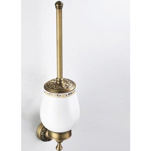 Antique Brass Carved Wall Mounted Toilet Brush Holder Bathroom Hardware Bathroom Accessories