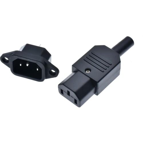 10A US AC250V 10A 3pin IEC C13 Power Supply plug socket Adapter male plug & female jack Rewirable cable wire connector