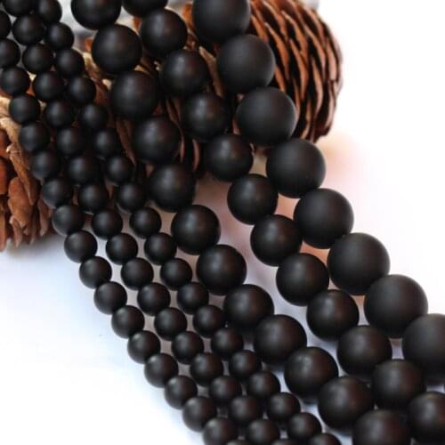 Natural Stone beads 4-14mm Round Matte black Beads Dull Polish carnelian Black Stone Beads for jewelry making