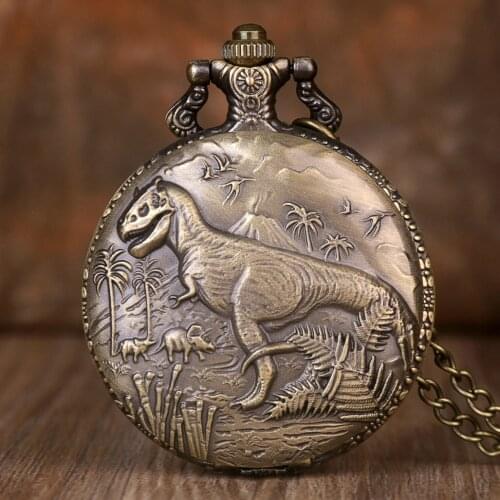 Steampunk 3D Dinosaur Pattern Quartz Pocket Watch Awesome Forest Fob Watch Antique Pendant Pocket watches Gifts men Accessory