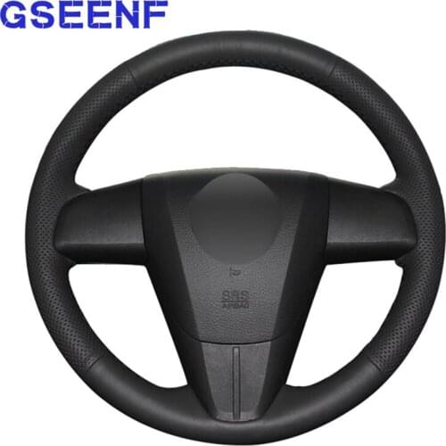 Car Steering Wheel Cover Wear-resistant Black Genuine Leather Comfortable For Mazda 3 Mazda CX7 2011 2012 2013