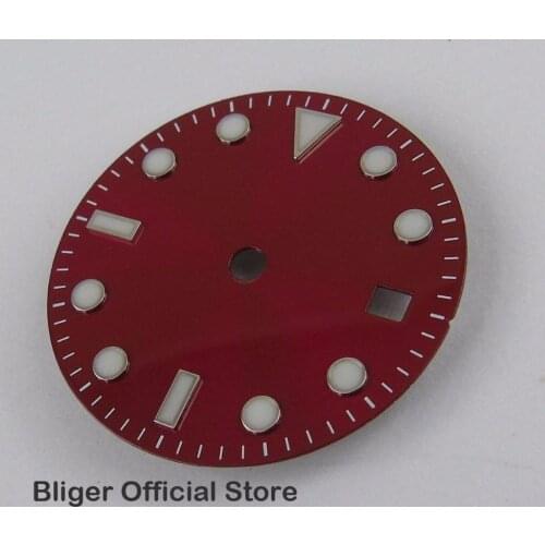 Classic BLIGER 28.5mm Red Watch Dial Watch Face Fit For MINGZHU 2813 MIYOTA 8215 Movement Automatic 40mm Mens Watch