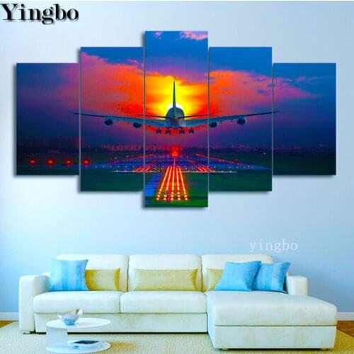 DIY 5D Diamond Painting 5 pcs Sunset light airplane landscape Handmade Diamond Mosaic Cross stitch Set Diamond Embroidery decor