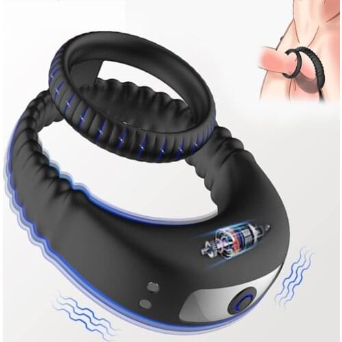 Elasticity Silicone Vibrating Ring Penis Vibrator Delay Ejaculation Double Ring Vibrator Erection Cock Lock Ring Male Sex Toys