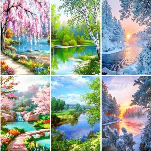 FIYO Winter Diamond Mosaic Landscape Full Layout Diamond Painting Snow River Cross Stitch Kit Diamond Embroidery New Arrival