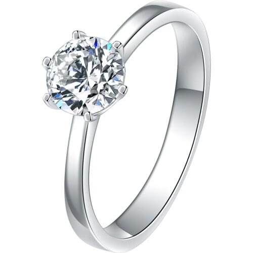 Luxury Female Small Round Stone Ring Real 925 Sterling Silver Engagement Ring diamond Solitaire Wedding Rings For Women