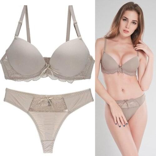 New Lace Bra Set Sexy Solid Bra Brief Sets Women Bow Underwear Set Push up Brassiere&Thong Newest design wholesale