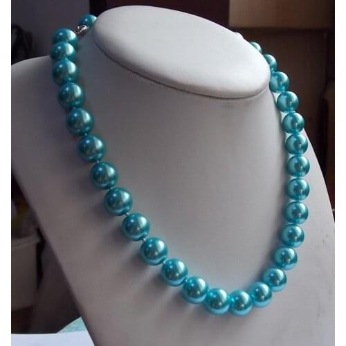 Beautiful 12mm Sky Blue Charming Shell Simulated-pearl Round Beads Necklace For Women Free Shipping Jewelry Making 18inch BV293