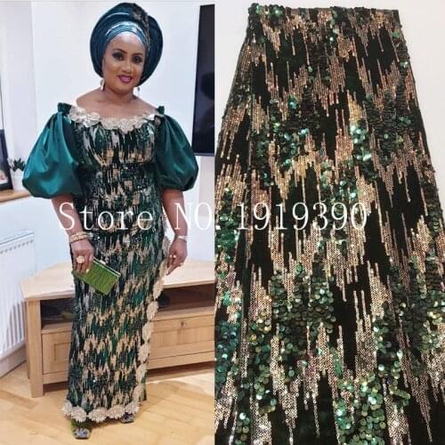 The Latest Green African Lace 2021 Sequined Lace Fabric Wedding Dress Embroidery Fabric ZX33651