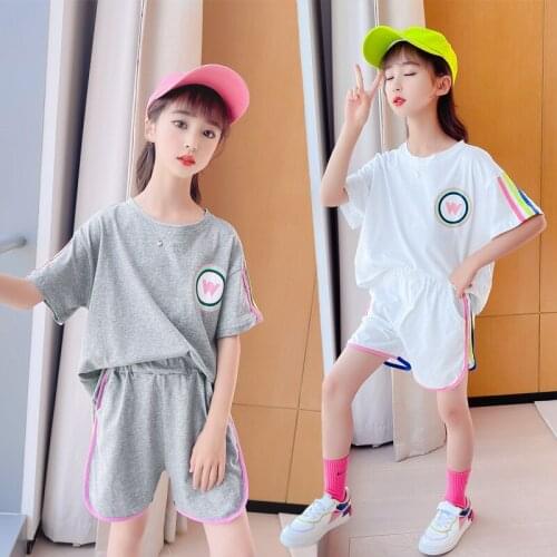 Girls Short Sleeve Summer Wear 2021 New Children Sport Cotton Shorts 2 Pieces Set For Girl Costume