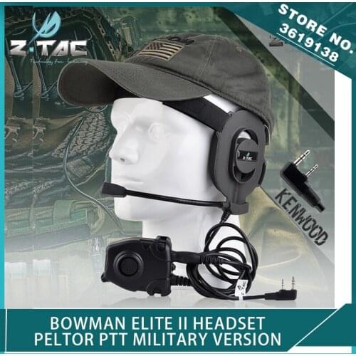 Z-Tactical Airsoft Bowman Elite II Headset with Kenwood Wearable Earphone Hunting Pin Peltor PTT Push To Talk for Military Radio