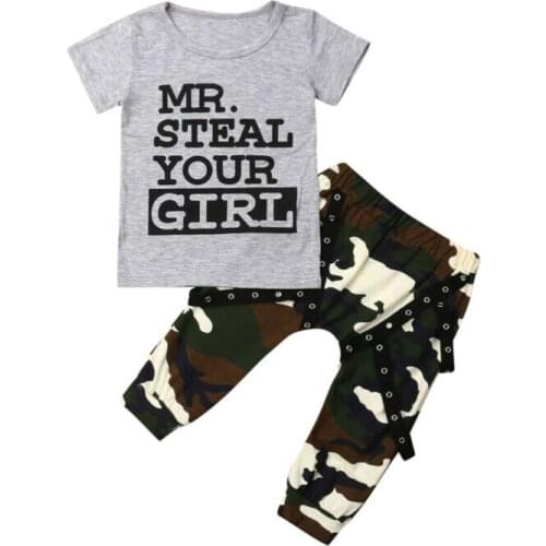 Toddler Boy Clothes Summer Newborn Baby Boys Clothes Short Sleeve Tops+Camouflage Pants Outfit 0-3Y