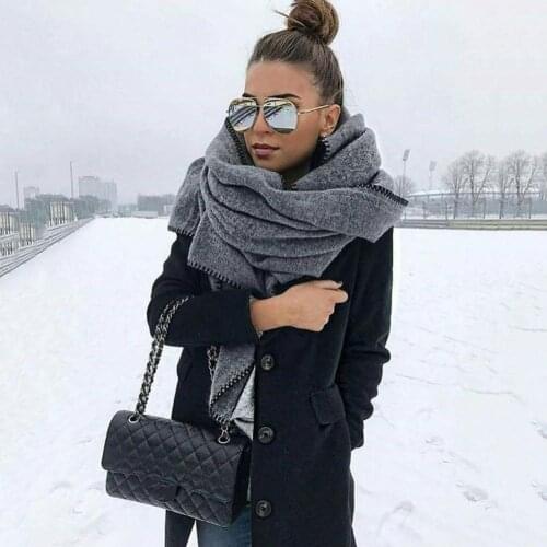 200cm Autumn Winter Scarf Women Solid Color Fleece Scarf Warm Shawl Outdoor Neck Wrap