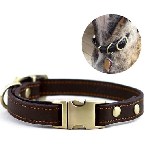 Genuine Leather Dog Collar Quality Handmade Strong Comfortable Metal Buckle Pet Collar For Small Medium Large Pet Leather Collar