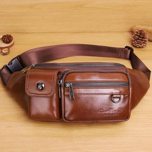 Genuine Leather Fanny Belt Pack Hip Bum Bag for Men Fashion Travel Male Real Cowhide Messenger Sling Chest Waist Pack Bags New