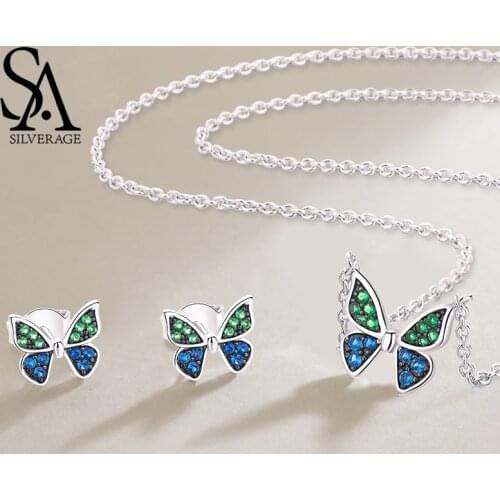 SA SILVERAGE S925 Sterling Necklace Female 2019 Jewelry Necklace Earring Female Sterling Silver Original Design Simple Butterfly