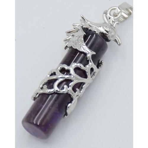 Hexagon column Natural Aventurine Tiger eye stone Pink Quartz pendant with Phoenix Bird Animal Charms Jewelry Choker Pendants