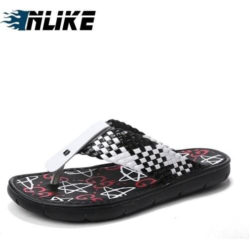 Luxury Brand Men Shoes Fashion Mens Flip Flops Trendy Anti-slip Genuine Leather