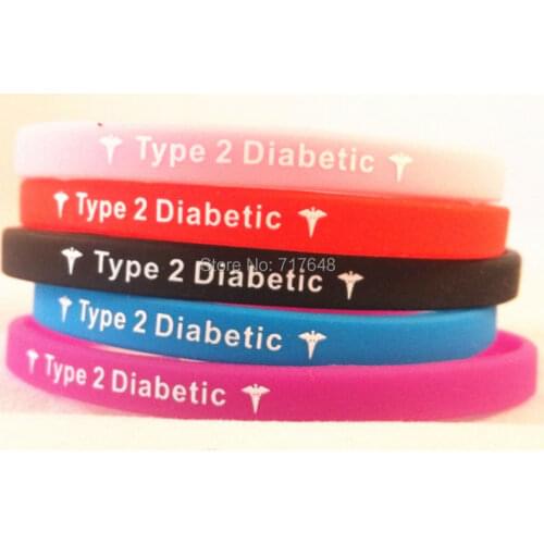 300pcs Type 2 Diabetic Silicone Wristbands Bracelets bangle Wristbands free shipping by FEDEX