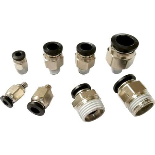 2pcs/lot Copper nickel plating BSPT PC6-01 6-02 8-02 PC4-m5 10-02 Air Connectors Male Hose Fittings Straight Push In Fittings