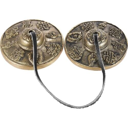 2.6in/6.5cm Handcrafted Tibetan Meditation Tingsha Cymbal Bell with Buddhist The Eight Auspicious Symbols