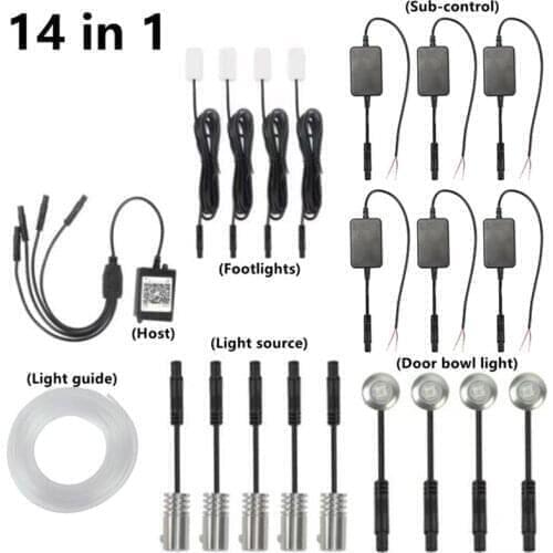 Universal 14 in 1 RGB Ambient LED with 8M Car Interior Decor Fiber Optical Strip Light by App Control 12V Decorative Atmosphere