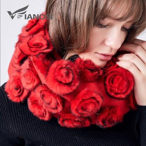 VIANOSI Winter Real fur Scarf for women Cape Flowers rex rabbit fur Scarves with 100% Wool Scarf Shawl Brand Poncho VA202
